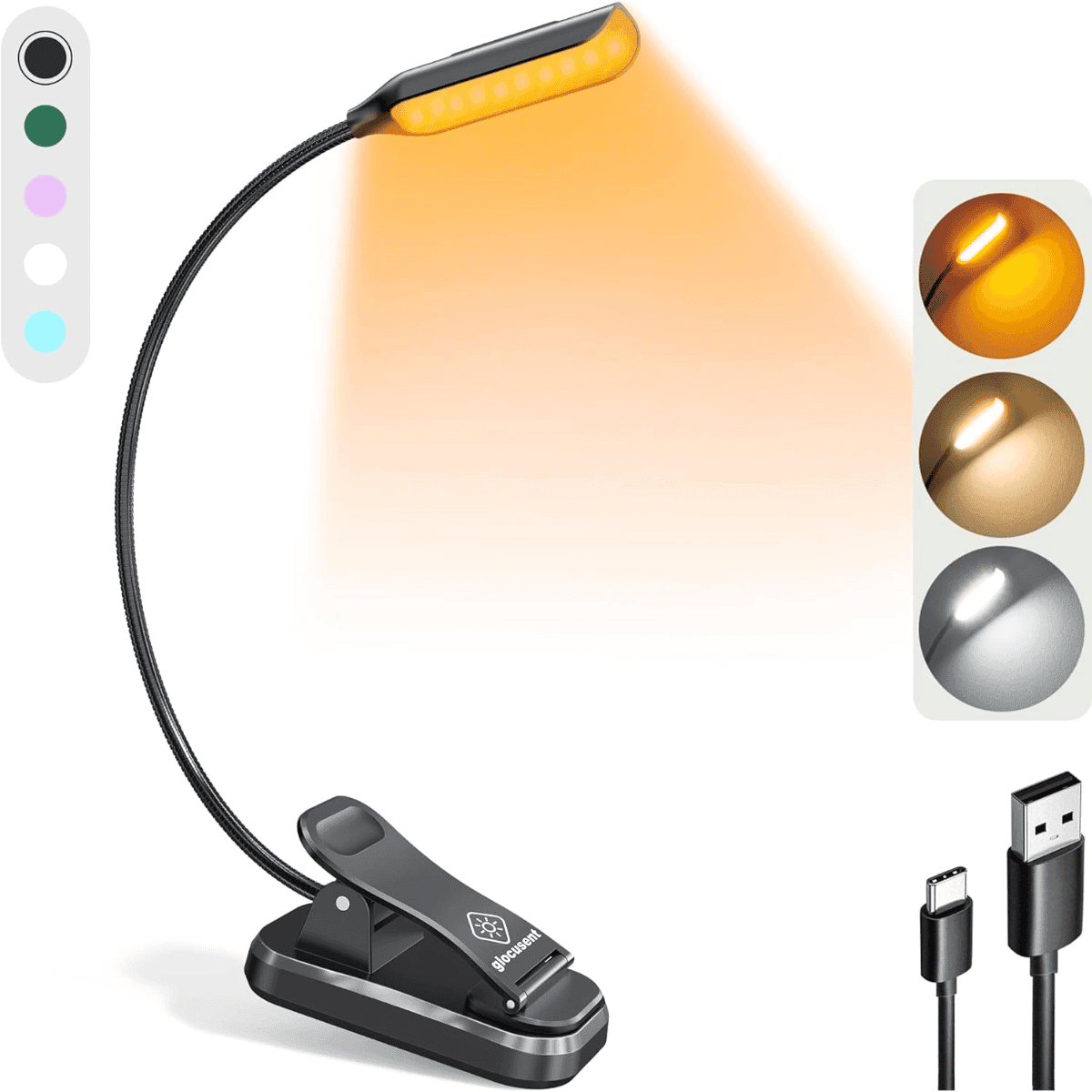 Lightweight Rechargeable 10 Led Amber Book Light For Reading In Bed