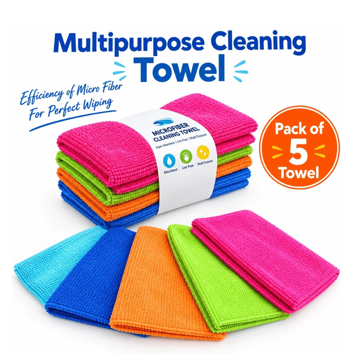 Microfiber Cleaning Towel - 5 Pcs