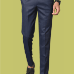 Men's Dark Blue Regular Fit Cotton Blend Trousers