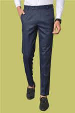 Men's Dark Blue Regular Fit Cotton Blend Trousers