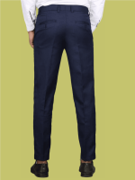 Men's Dark Blue Regular Fit Cotton Blend Trousers - Image 3