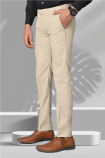 Men's beige color Regular Fit Cotton Blend Trousers