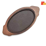 Wooden Sizzler Plate with Oval Base and Stand | Durable Sizzler Tray with Wooden Holder