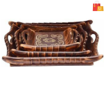 Wooden Classic Tray Set (Set of 3, Microwave Safe, Versatile Use)