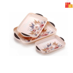 Durable Printed Tray Set with Handles | Perfect for Serving Tea & Snacks (Pack of 3)