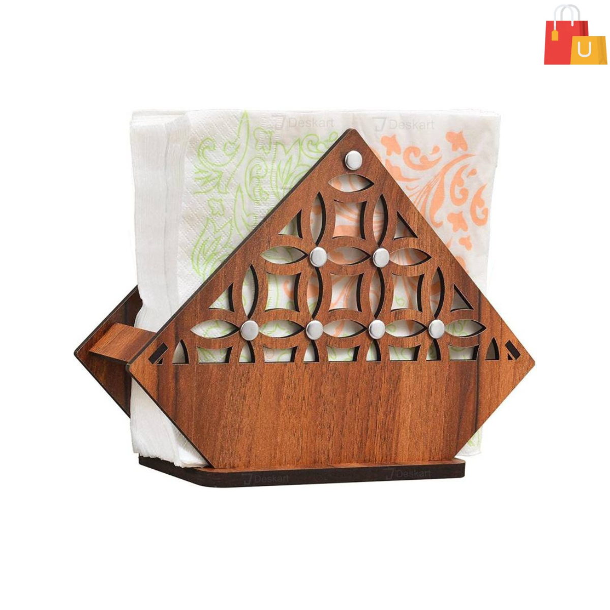 Untitled design - 2024-11-26T103939.282 Wooden Tissue Holder Stand with 1 Compartment | Includes 50 Full-Size Tissue Papers | Ideal for Home, Kitchen, and Car (Brown) - Image 1