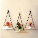 Modern 3-Tier Floating Shelves | Wall-Mounted Natural Pine with Wooden Rings (Black, 50 cm x 30 cm)