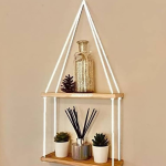 Handcrafted Wooden 2-Tier Wall Hanging Shelf | Modern Design (50 cm x 30 cm, White)