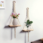 Cotton Rope Wall Hanging Shelf Set | Natural Pine Wood (Pack of 2, 25 cm x 9 cm, White)