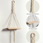 Cotton Rope Wall Hanging Shelf Set | Natural Pine Wood (Pack of 2, 25 cm x 9 cm, White) - Image 2