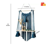 ZAWI Macrame Indoor Wall Hanging Shelf Chic Decor Wood Floating Boho Shelves  (Blue) - Image 2
