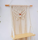 Fashionhub Butterfly Macrame Wall Hanging Shelf Wood Floatiing  (50 cm X 30 cm, White) - Image 3