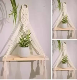 ZAWI Macrame Indoor Wall Hanging Shelf Chic Decor Wood Floating Boho Shelves  (OFF WHITE)