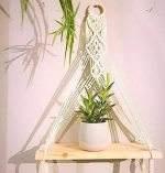 ZAWI Macrame Indoor Wall Hanging Shelf Chic Decor Wood Floating Boho Shelves  (OFF WHITE) - Image 2