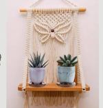 Fashionhub Butterfly Macrame Wall Hanging Shelf Wood Floatiing  (50 cm X 30 cm, White)