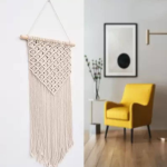 ZAWI Macramé Wooden Wall Hanging Shelf Modern Chic Woven Macrame Tapestries  (OFF WHITE)
