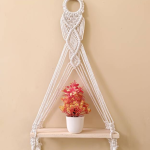 Fashionhub Home Decor Macrame Wall Hanging Shelf With Hook  (50 cm X 30 cm, White)