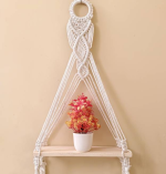 Fashionhub Home Decor Macrame Wall Hanging Shelf With Hook  (50 cm X 30 cm, White)