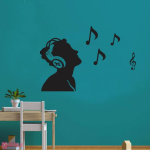 GLOBAL GRAPHICS 65 cm Boy Headphones Wall Decal – Black Sound Music Sticker (Reusable, PVC Vinyl)