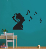 GLOBAL GRAPHICS 65 cm Boy Headphones Wall Decal – Black Sound Music Sticker (Reusable, PVC Vinyl)