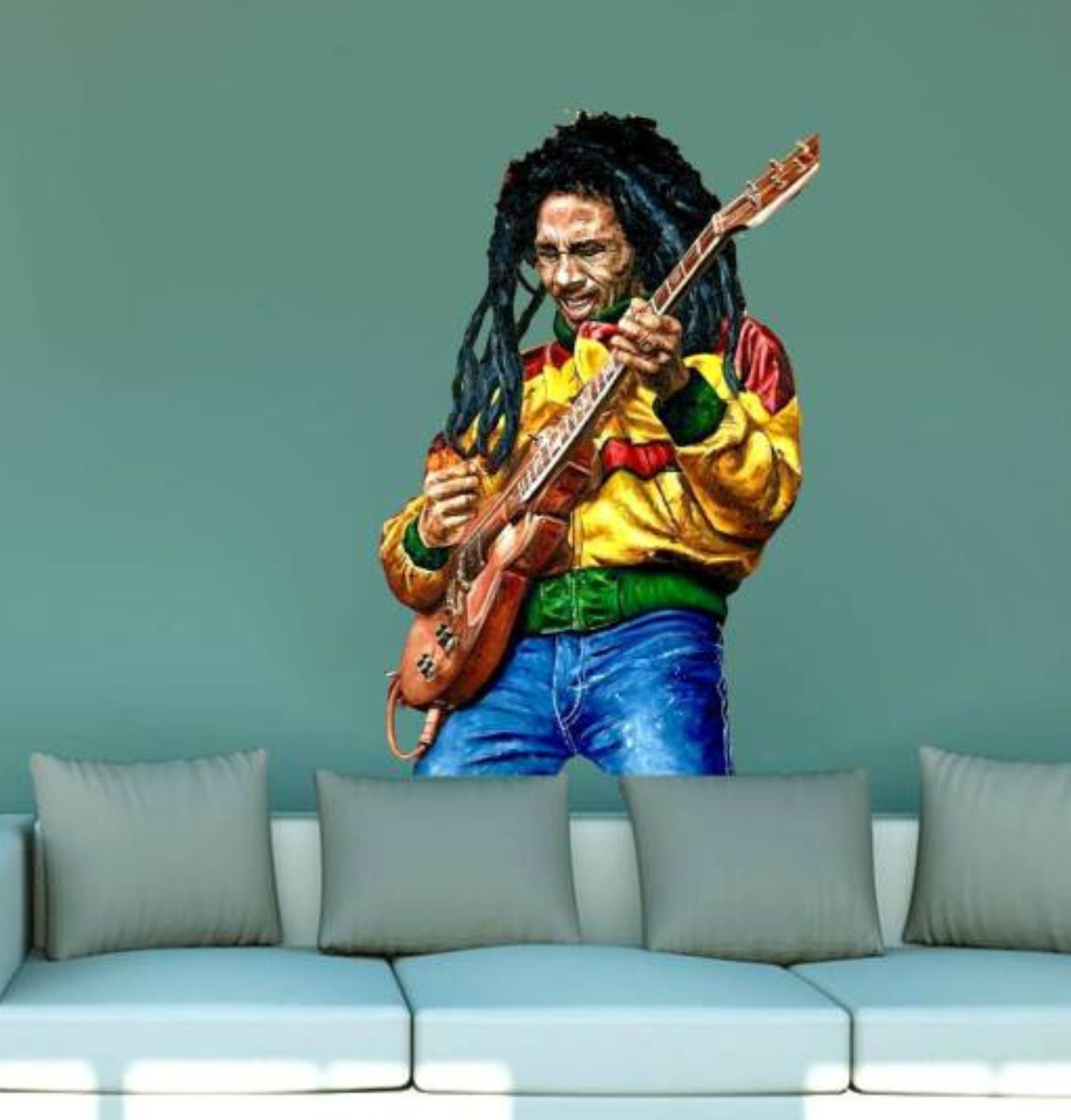 Untitled design - 2024-11-29T020836.855 Bob Marley Playing Guitar Self-Adhesive Sticker – 43 cm Vinyl Wall Décor by DivineDesigns - Image 1