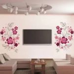 WallFX 150 cm Pink Flowers with Black Vine TV Background Sticker – Easy to Apply (Pack of 1)