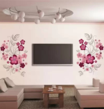 WallFX 150 cm Pink Flowers with Black Vine TV Background Sticker – Easy to Apply (Pack of 1)