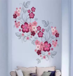 WallFX 150 cm Pink Flowers with Black Vine TV Background Sticker – Easy to Apply (Pack of 1) - Image 2
