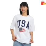 Baggy Fit Graphic T-Shirt for Women & Girls | Round Neck, Drop Shoulder, Half Sleeve Cotton Design (Sizes: S to XL) .