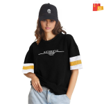 Black Printed Oversized T-Shirt for Men And Women | Cotton Blend, Drop Shoulder, Half Sleeves - Image 2