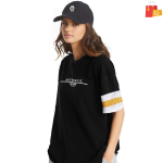 Black Printed Oversized T-Shirt for Men And Women | Cotton Blend, Drop Shoulder, Half Sleeves
