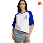 Women’s 100% Cotton Teddy Graphic T-Shirt | Colorblocked Design, Round Neck, Drop Shoulder (S to L)