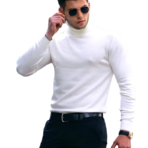 White Wool High Neck T-Shirt