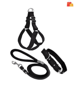 Dog Harness and Leash Set for Secure Walking (Medium, Black)
