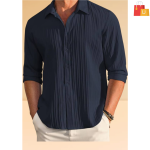 Men’s Regular Fit Casual Shirt with Textured Design & Button-Down Collar Navy blue
