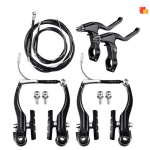 Complete Bicycle Brake Set - Front and Rear V-Brakes with Pads, Brake Lever, and Cables | Compatible with Hybrid, Road, and Mountain Bikes