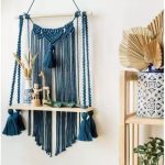 ZAWI Macrame Indoor Wall Hanging Shelf Chic Decor Wood Floating Boho Shelves  (Blue)
