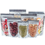 SHOP TRANSPARENT FRONT & SILVER BACK REUSABLE FOOD-GRADE STORAGE STAND-UP POUCHES WITH SILVER ZIPPER