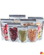 SHOP TRANSPARENT FRONT & SILVER BACK REUSABLE FOOD-GRADE STORAGE STAND-UP POUCHES WITH SILVER ZIPPER