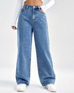 Stylish High-Rise Boot-Leg Blue Jeans for Women