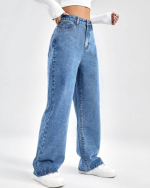 Stylish High-Rise Boot-Leg Blue Jeans for Women - Image 3