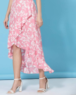 Women Pink Floral Print Flared Skirt - Image 3