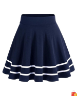 Women's Classic Stretchy Striped Solid Skater Skirt with Inner Shorts