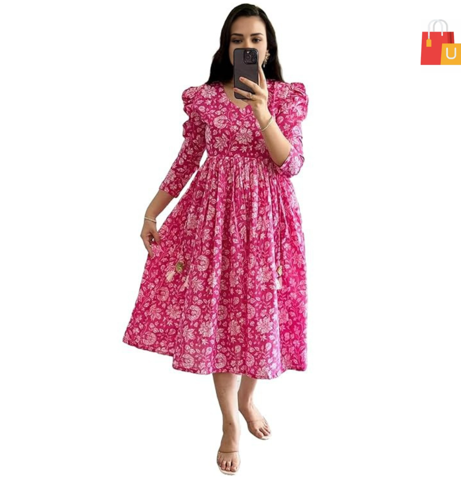 Untitled design - 2024-12-02T010139.541 Trendy Women's Fit-and-Flare White Dress with Heart Print | Rayon Short Dress with Square Neck & Flowy Skirt | Stylish Outfit for Women & Girls - Image 1