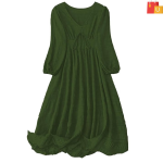 Women’s & Girls’ Mehandi Midi Dress | Casual One-Piece Dress with V-Neck, Lantern Sleeves, and Tie-Front Closure