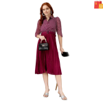 Women’s Fit and Flare Wine Dress | Elegant Midi Dress for All Occasions