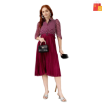 Women’s Fit and Flare Wine Dress | Elegant Midi Dress for All Occasions