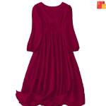 Women’s & Girls’  Wine Midi Dress | Casual One-Piece Dress with V-Neck, Lantern Sleeves, and Tie-Front Closure