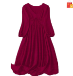 Women’s & Girls’  Wine Midi Dress | Casual One-Piece Dress with V-Neck, Lantern Sleeves, and Tie-Front Closure