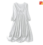 Women’s & Girls’  White Midi Dress | Casual One-Piece Dress with V-Neck, Lantern Sleeves, and Tie-Front Closure